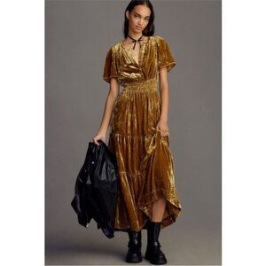 Anthropologie Somerset Maxi Dress Velvet Edition in Gold
